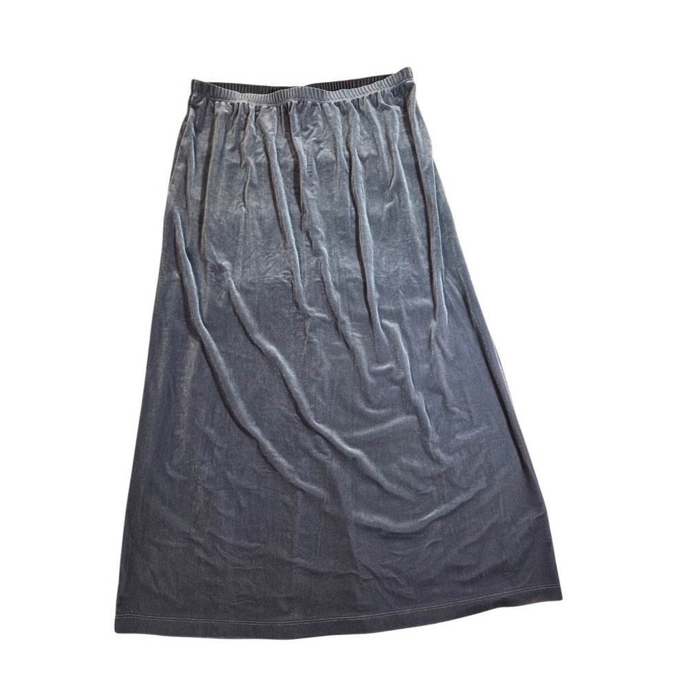 Vintage Gray Velour Maxi Skirt W Back Slit Pull On 1X Laura Scott Stretch